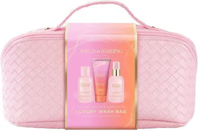Набор Baylis & Harding Jojoba Vanilla & Almond Oil гель для душа 100 мл спрей для тела 100 мл крем для рук 100 мл и косметичка