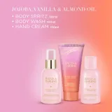 Набор Baylis & Harding Jojoba Vanilla & Almond Oil гель для душа 100 мл спрей для тела 100 мл крем для рук 100 мл и косметичка — фото 4