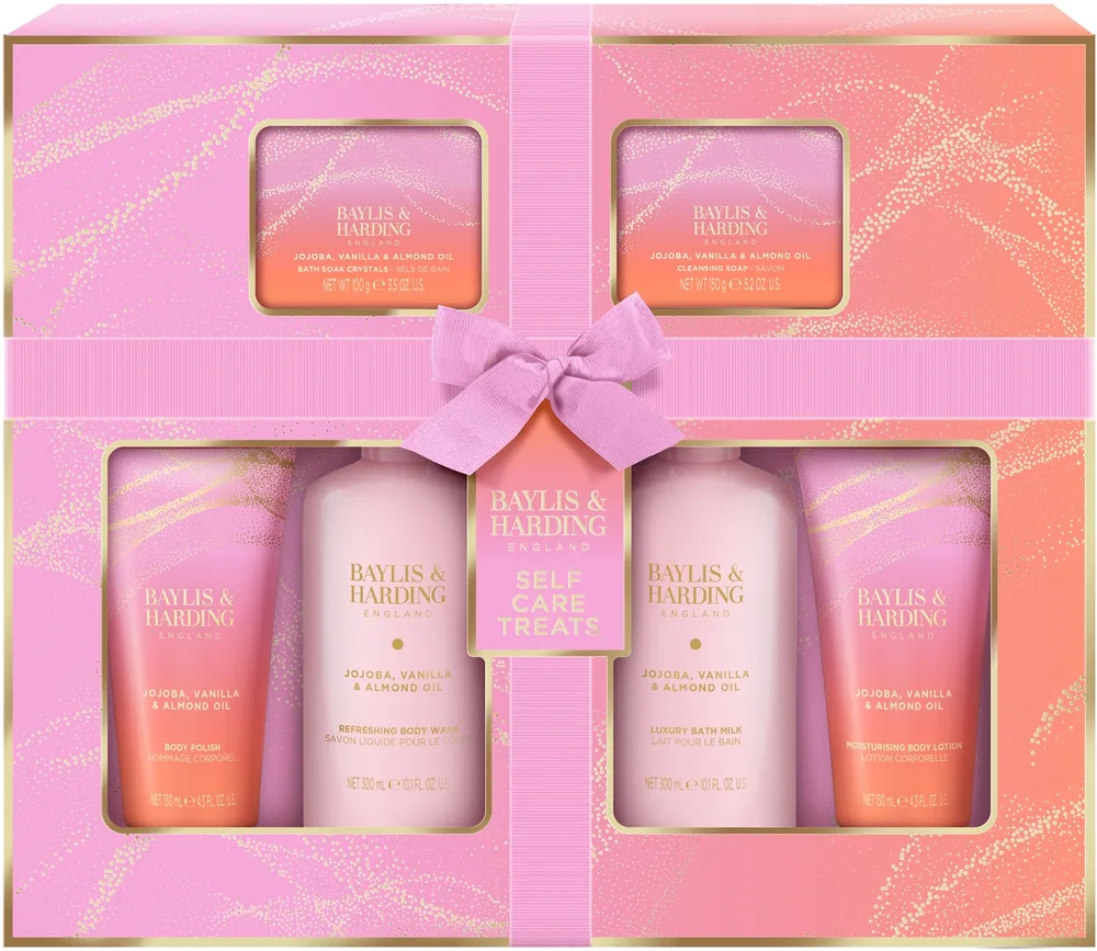 Набор Baylis & Harding Jojoba Vanilla & Almond Oil гель 300 мл скраб 130 мл кристаллы 100 г мыло 150 г лосьон 130 мл и молочко для ванны 300 мл
