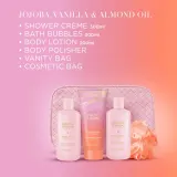 Набор Baylis & Harding Jojoba Vanilla & Almond Oil крем-гель для душа 300 мл пена для ванны 300 мл лосьон 200 мл мочалка и косметичка — фото 4