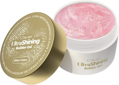 Гель для наращивания ногтей Clavier Ultra Shining Builder Gel Glitter and Flakes, самовыравнивающийся, с золотистым глиттером, 30 г