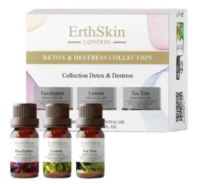 Набор эфирных масел для диффузора ErthSkin London Detox And Destress чайного дерева лимона и эвкалипта 3 шт по 10 мл