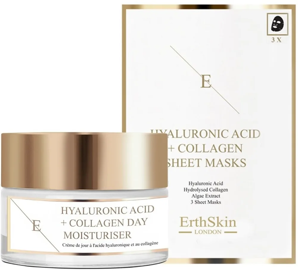 Набор ErthSkin London Hyaluronic Acid & Collagen дневной крем для лица 50 мл и тканевые маски 3 шт