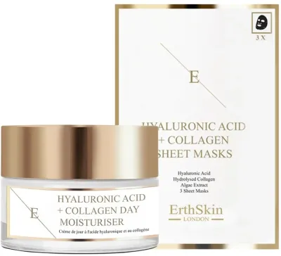Набор ErthSkin London Hyaluronic Acid & Collagen дневной крем для лица 50 мл и тканевые маски 3 шт