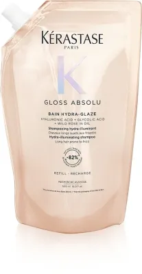 Шампунь Kerastase Gloss Absolu Bain Hydra-Glaze полирующий, с гиалуроновой и гликолевой кислотами, для пушащихся волос, 500 мл, Испания