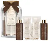 Набор Grace Cole Warm Vanilla & Fig крем для тела 50 мл крем для рук 50 мл гель для душа 100 мл пена для ванны 100 мл мочалка и стеклянная банка — фото 1