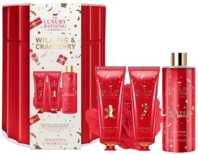 Набор Grace Cole Wild Fig & Cranberry крем для тела 100 мл крем для рук 100 мл гель для душа 250 мл мочалка и жестяная коробка