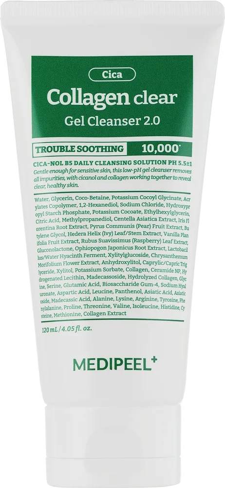 MEDIPEEL Green Cica Collagen Clear Gel Cleanser 2.0 гель для умывания лица с центеллой и коллагеном, для всех типов кожи, корейская косметика 300 мл