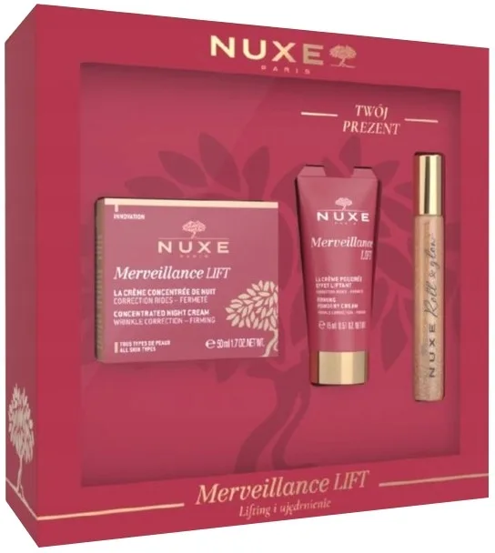 Набор для лица Nuxe Merveillance Lift ночной крем крем-пудра и сухое масло со скваланом для зрелой кожи 50+15+8 мл