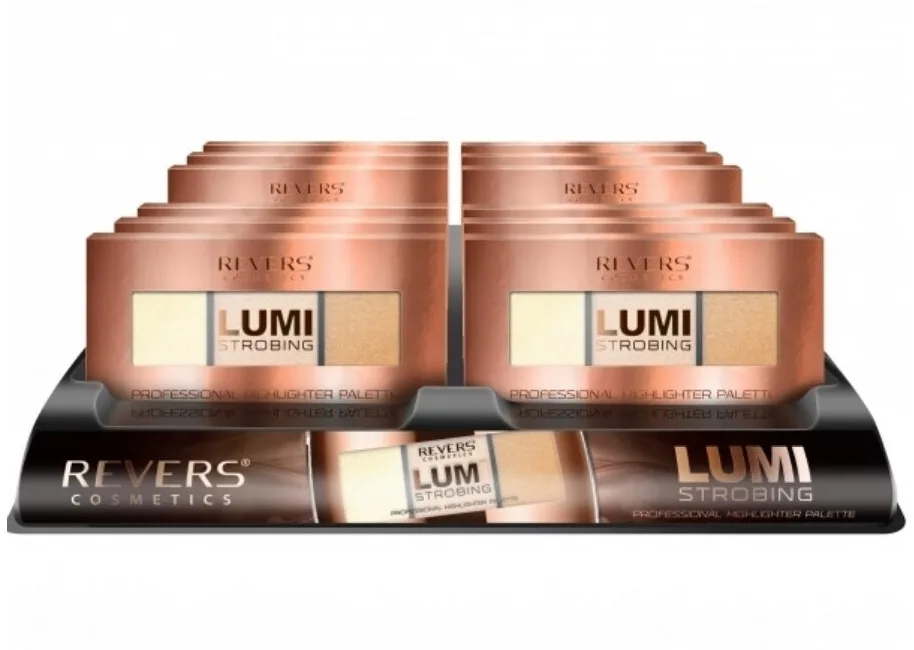 Набор палеток хайлайтеров Revers Cosmetics Lumi Strobing Professional Highlighter Palette по три оттенка в палетке, 12 шт