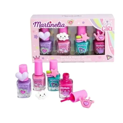 Детский набор Martinelia Super Girl лаки для ногтей на водной основе 4 шт и кольца 4 шт