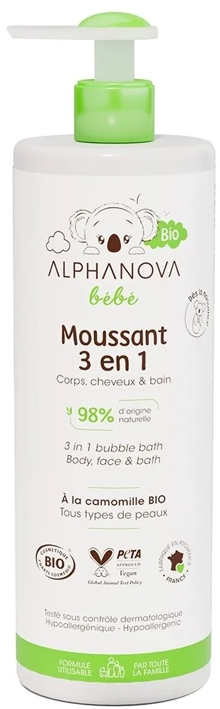 Пенящийся гель 3 в 1 для тела и волос Alphanova Bebe Bio детский, 400 мл