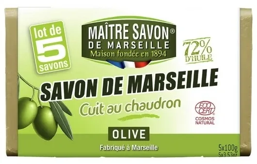 Мыло марсельское Maitre Savon de Marseille Olive оливковое, 5 x 100 г