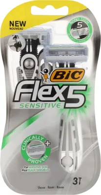 Одноразовые бритвы Bic Flex 5 Sensitive для мужчин с пятью подвижными лезвиями, 3 шт