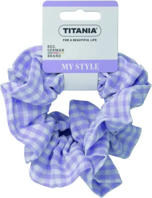 Резинка для волос Titania Scrunchie в клетку, сиреневая, 12 см