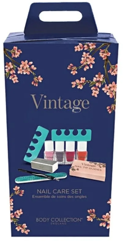 Набор для ухода за ногтями Technic Cosmetics Vintage лаки 4 шт по 9 мл полировщик разделители палочка пилка и трафареты