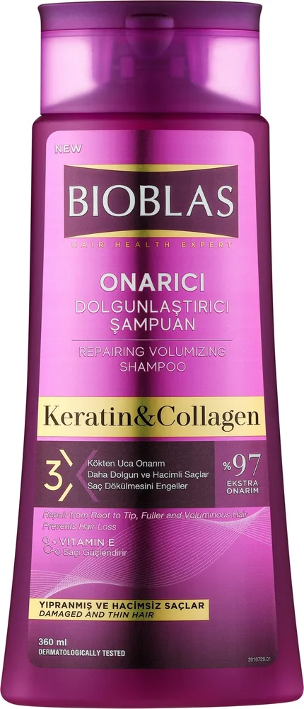Шампунь для волос с коллагеном и кератином Bioblas Collagen + Keratin Shampoo, для тонких волос, 360 мл