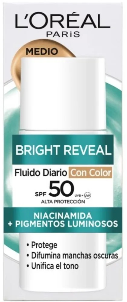 Тонирующий флюид для лица L'Oreal Paris Bright Reveal Niacinamide Fluid SPF50, с ниацинамидом, 50 мл, оттенок Medium