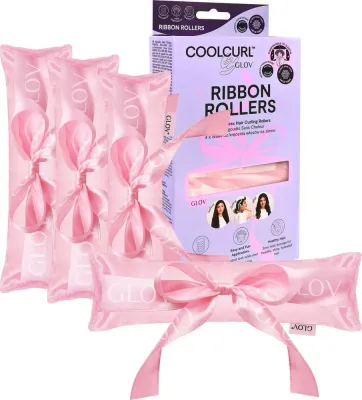 Бигуди Glov CoolCurl Ribbon Rollers, атласные, с лентами, для завивки без нагрева, розовые, 4 шт