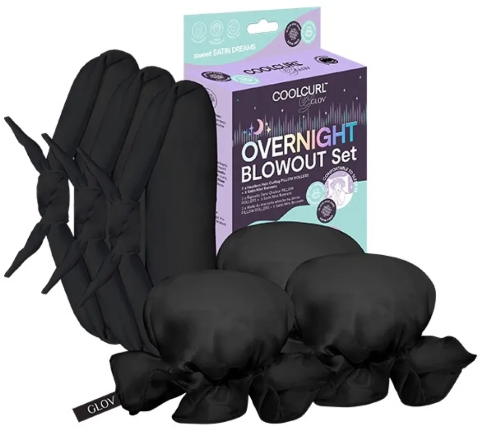 Набор для укладки локонов Glov CoolCurl Overnight Blowout бигуди-подушки 3 шт и атласные чехлы Mini Anti-Frizz 3 шт черного