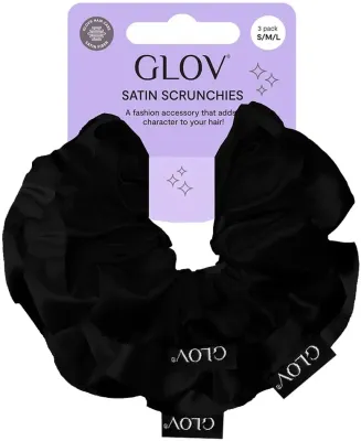 Резинки для волос Glov Satin Scrunchies атласные, размеры S, M, L, чёрные, 3 шт