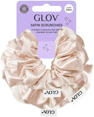 Резинки для волос Glov Satin Scrunchies атласные, размеры S, M, L, цвет шампань, 3 шт