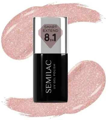 Гибридный лак для ногтей Semilac Smart Extend 8in1 лёгкое и точное нанесение, 7 мл, оттенок 804 - Glitter Soft Beige