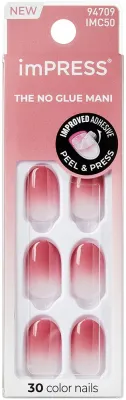 Набор накладных ногтей Kiss ImPRESS Color Nails Beat The Heat самоклеящиеся, нежно-розовое омбре, 30 шт