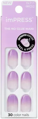 Накладные ногти Kiss ImPRESS Color Nails Take A Chance самоклеящиеся, светло-фиолетовое омбре, короткие овальные, 30 шт