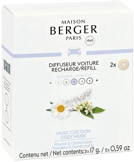 Maison Berger Car Diffuser Cozy Musk Refill набор сменных блоков для автомобильного диффузора 2 шт, аромат для авто белый мускус