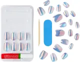 Накладные ногти Kiss Gel Fantasy Allure Change Chance с клеем, серебристые зеркальные, короткие овальные, 28 шт — фото 3