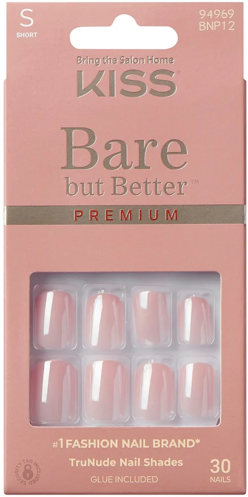 Накладные ногти Kiss Bare-But-Better Premium с клеем, гелевые, бежевые, короткие, 30 шт