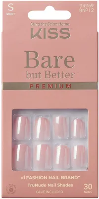 Накладные ногти Kiss Bare-But-Better Premium с клеем, гелевые, бежевые, короткие, 30 шт