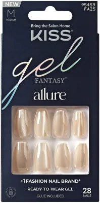 Набор накладных ногтей Kiss Gel Fantasy Allure MoonBeam с клеем, гелевые, бежевые, 28 шт