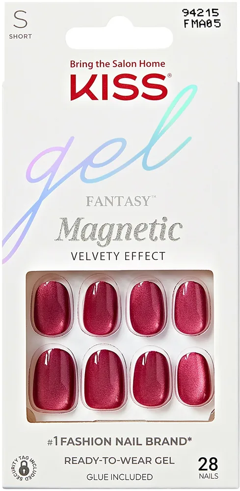 Накладные ногти Kiss Gel Fantasy Magnetic Set Us Free с клеем, красные магнитные, короткие овальные, 28 шт