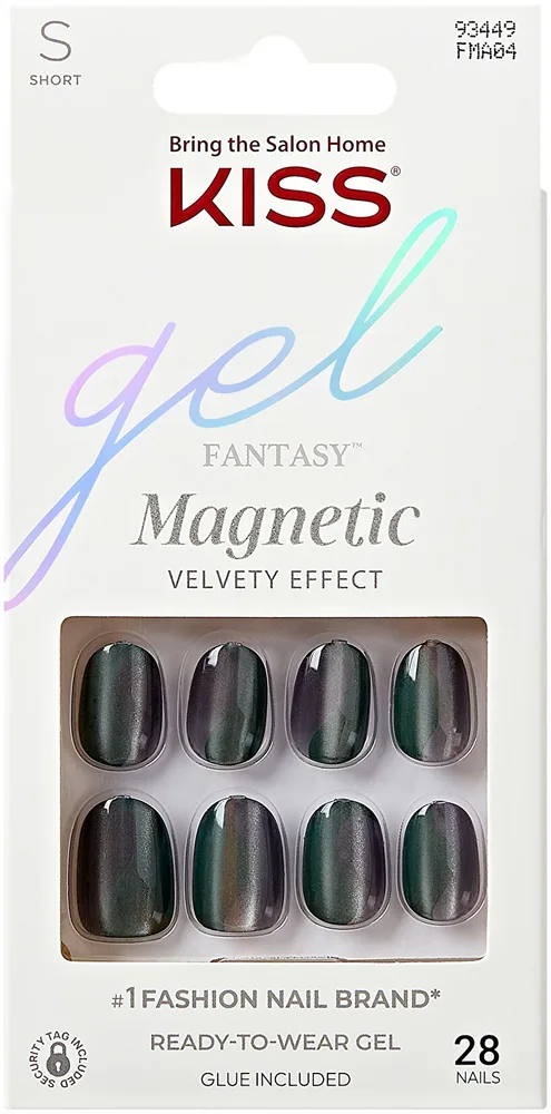 Накладные ногти Kiss Gel Fantasy Magnetic с клеем, серые магнитные, короткие овальные, 28 шт