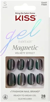 Накладные ногти Kiss Gel Fantasy Magnetic с клеем, серые магнитные, короткие овальные, 28 шт