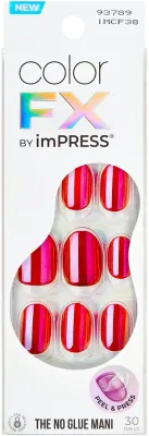 Набор накладных ногтей Kiss ImPRESS Color FX Floating самоклеящиеся, красные, эффект кошачьего глаза, 30 шт