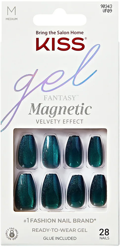 Накладные ногти Kiss Fantasy Magnetic Chameleon с клеем, синие магнитные, средней длины, 28 шт