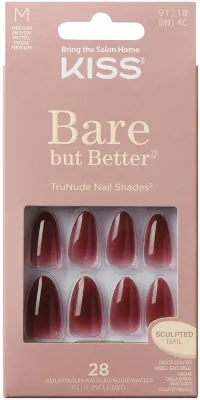 Набор накладных ногтей с клеем Kiss Bare-But-Better Nails, гелевые, миндалевидная форма, 28 шт