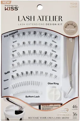 Набор накладных ресниц Kiss Lash Atelier Design 01 пучки, стиль cat-eye, с клеем и пинцетом