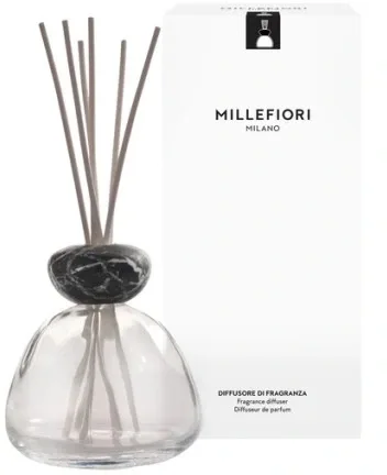 Ароматический диффузор Millefiori Milano Air Design Marble Glass без наполнителя, стеклянный, прозрачный с чёрным