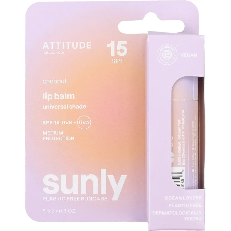 Attitude Mineral Sunly Coconut Lip Balm бальзам для губ солнцезащитный минеральный с кокосом, для сухих губ, Universal Shade, SPF 15 8.5 г