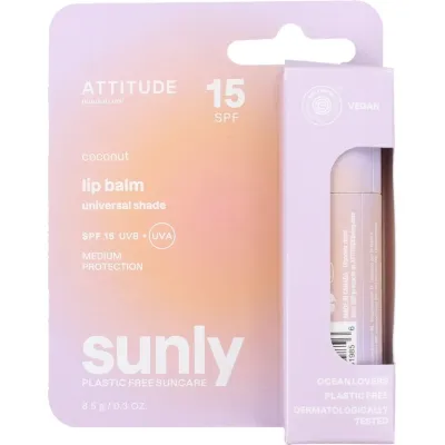 Attitude Mineral Sunly Coconut Lip Balm бальзам для губ солнцезащитный минеральный с кокосом, для сухих губ, Universal Shade, SPF 15 8.5 г