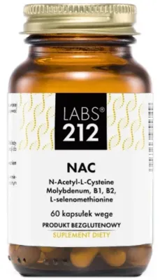 Пищевая добавка N-ацетилцистеин Labs212 NAC в капсулах, с витаминами B1 и B2, 60 шт