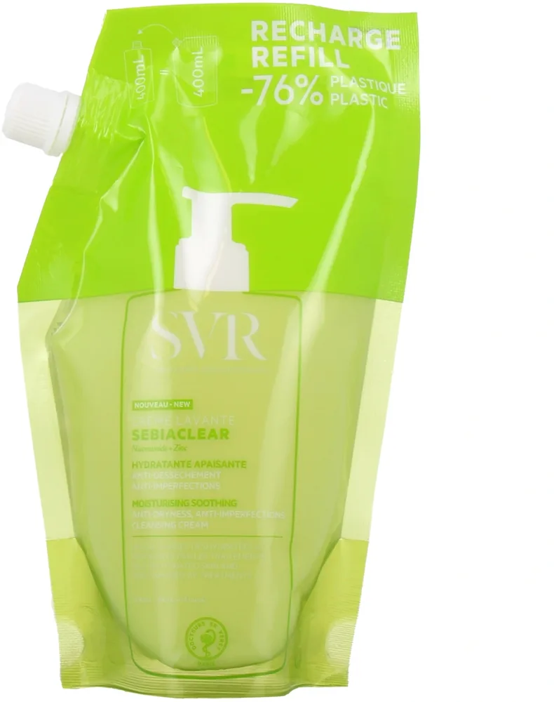SVR Sebiaclear Moisturising Soothing Cleansing Cream крем для умывания увлажняющий успокаивающий с цинком и ниацинамидом, для лица и тела, сменный блок 400 мл