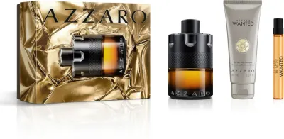 Azzaro The Most Wanted набор мужской: парфюм 100 мл, парфюм 10 мл, шампунь для волос и тела 75 мл, пряный фужерный аромат