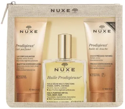 Дорожный набор Nuxe Prodigieux Travel Beauty: масло для душа, сухое масло для лица, тела и волос, парфюмированное молочко для тела