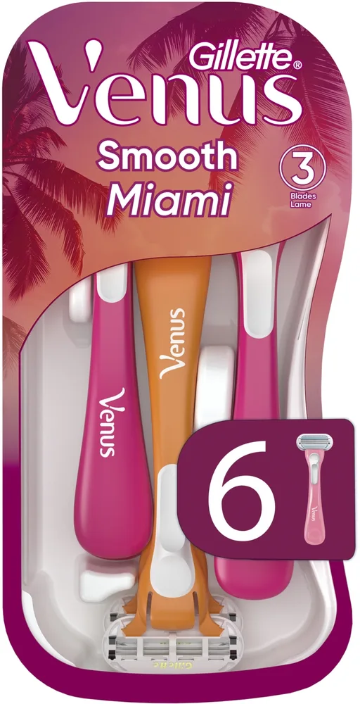 Бритвы одноразовые женские Gillette Venus Smooth Miami, три лезвия, 6 шт