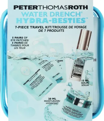 Peter Thomas Roth Water Drench набор Hydra-Besties: увлажняющий крем для лица 20 мл, гидрогелевые патчи под глаза 10 шт., сыворотка с гиалуроновой кислотой 15 мл, косметичка